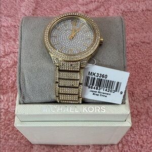 Michael Kors Kerry Crystals Gold Dial Gold Steel Strap Watch For Women - MK3360